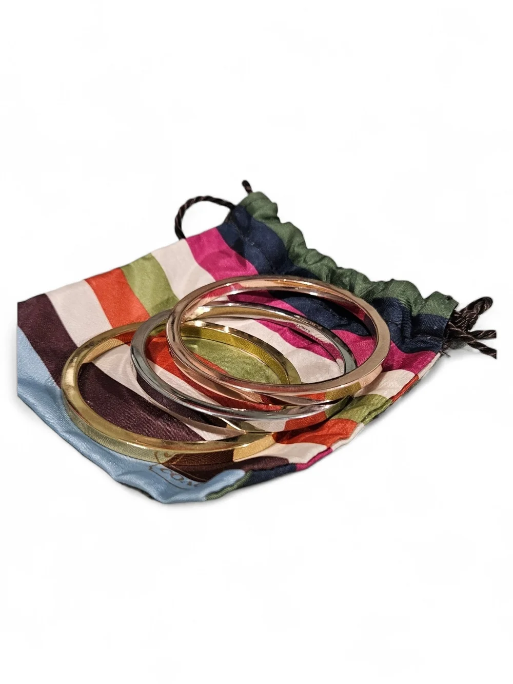 Coach Tri-Tone Metal Stackable Bangle Bracelet Set - Gold, Rose Gold, Silver - Picture 5 of 5